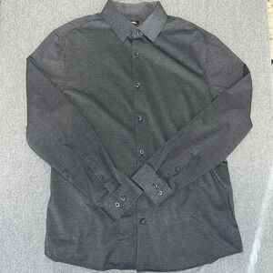 Express Shirt Mens Large Black Geometric Extra Slim Long Sleeve Button Up Casual